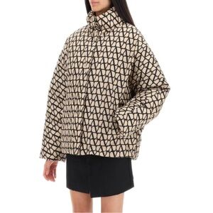 Valentino Garavani Beige and Black Graphic Puffer Jacket
